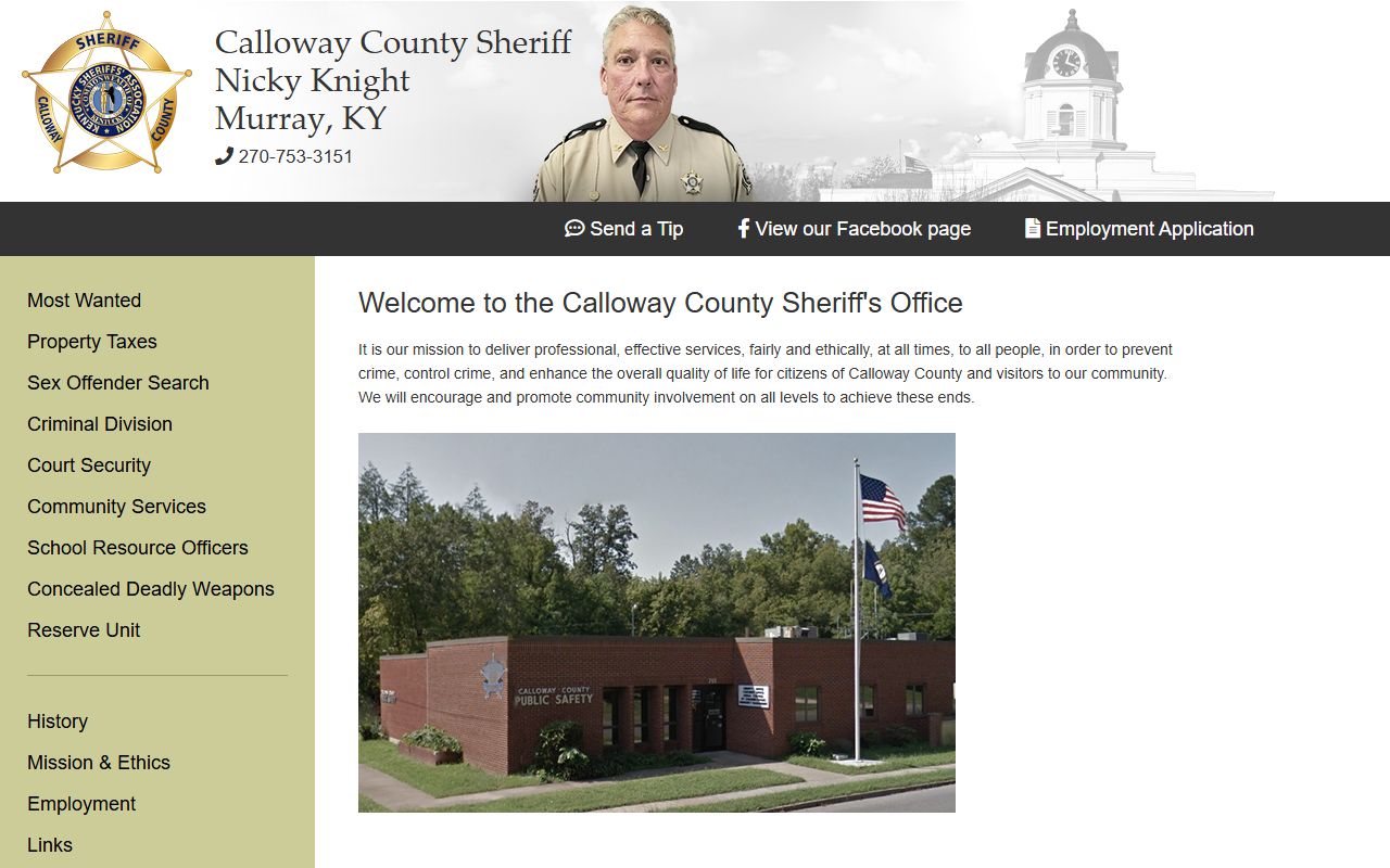 Calloway County Sheriff's Office website with contact information