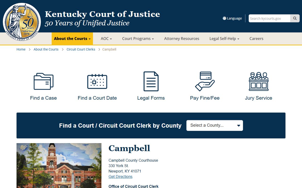 Campbell County Court Information page showing judicial resources