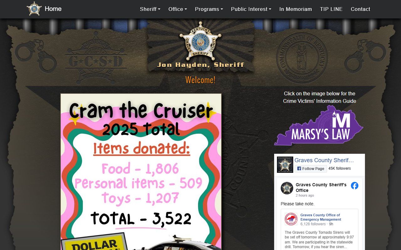 Graves County Sheriff's Office website with law enforcement information