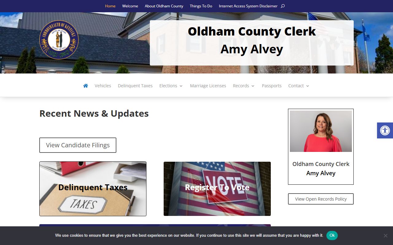 Oldham County Clerk office website showing official records access