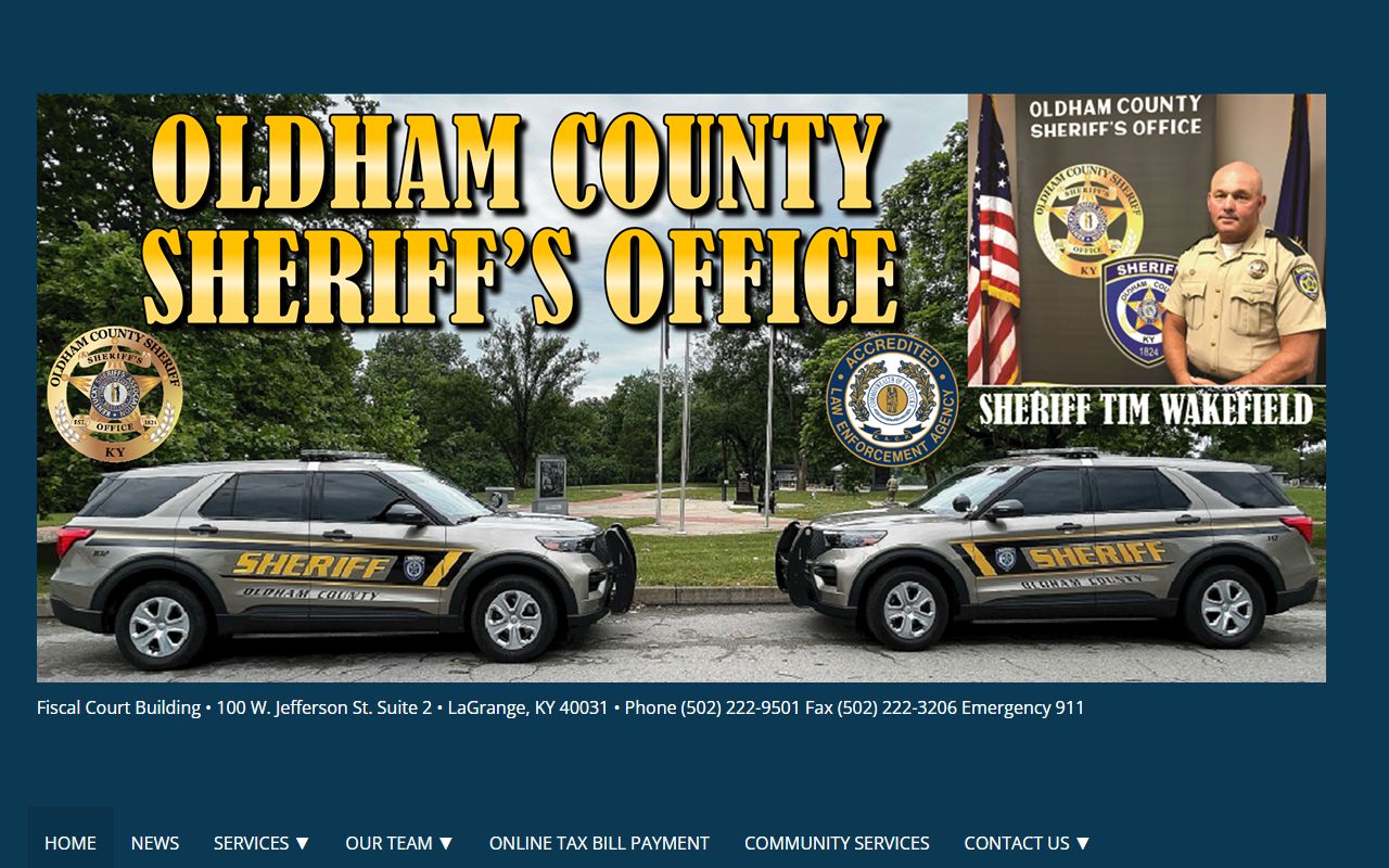Oldham County Sheriff's Office website showing law enforcement services