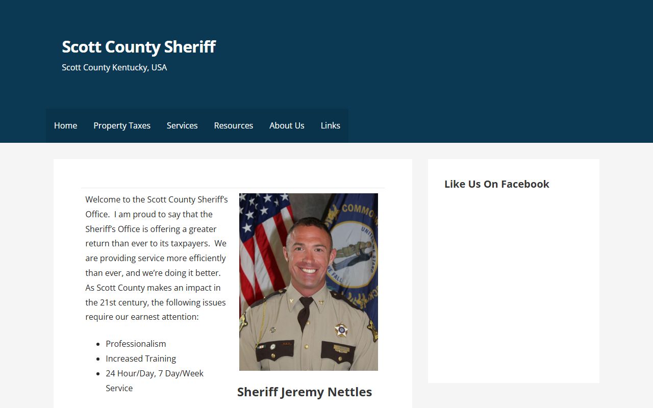 Scott County Sheriff's Office website showing law enforcement services